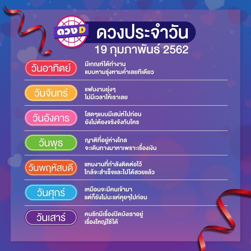 ดวงประจำวัน 19 กุมภาพันธ์ 2562