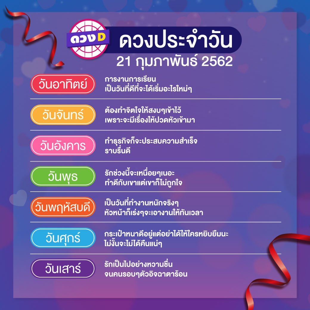 ดวงประจำวัน 21 กุมภาพันธ์ 2562