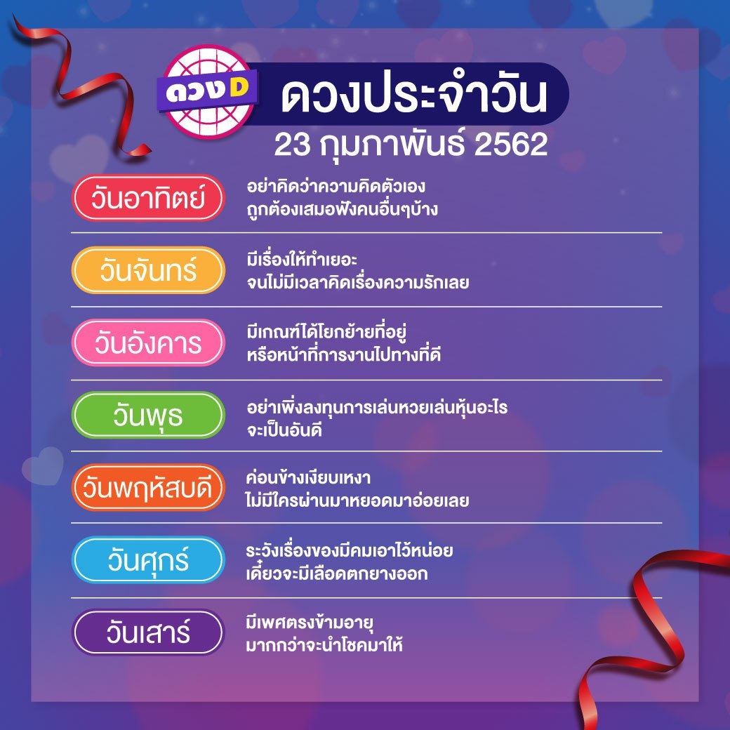 ดวงประจำวัน 23 กุมภาพันธ์ 2562