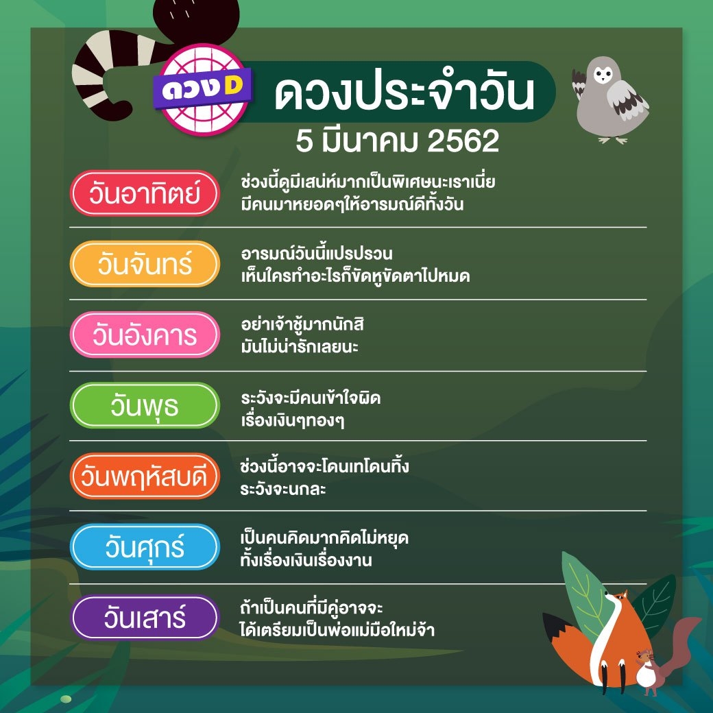 ดวงประจำวัน 5 มีนาคม 2562