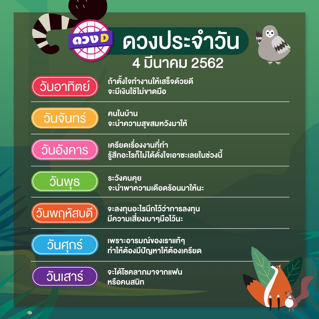 ดวงประจำวัน 4 มีนาคม 2562