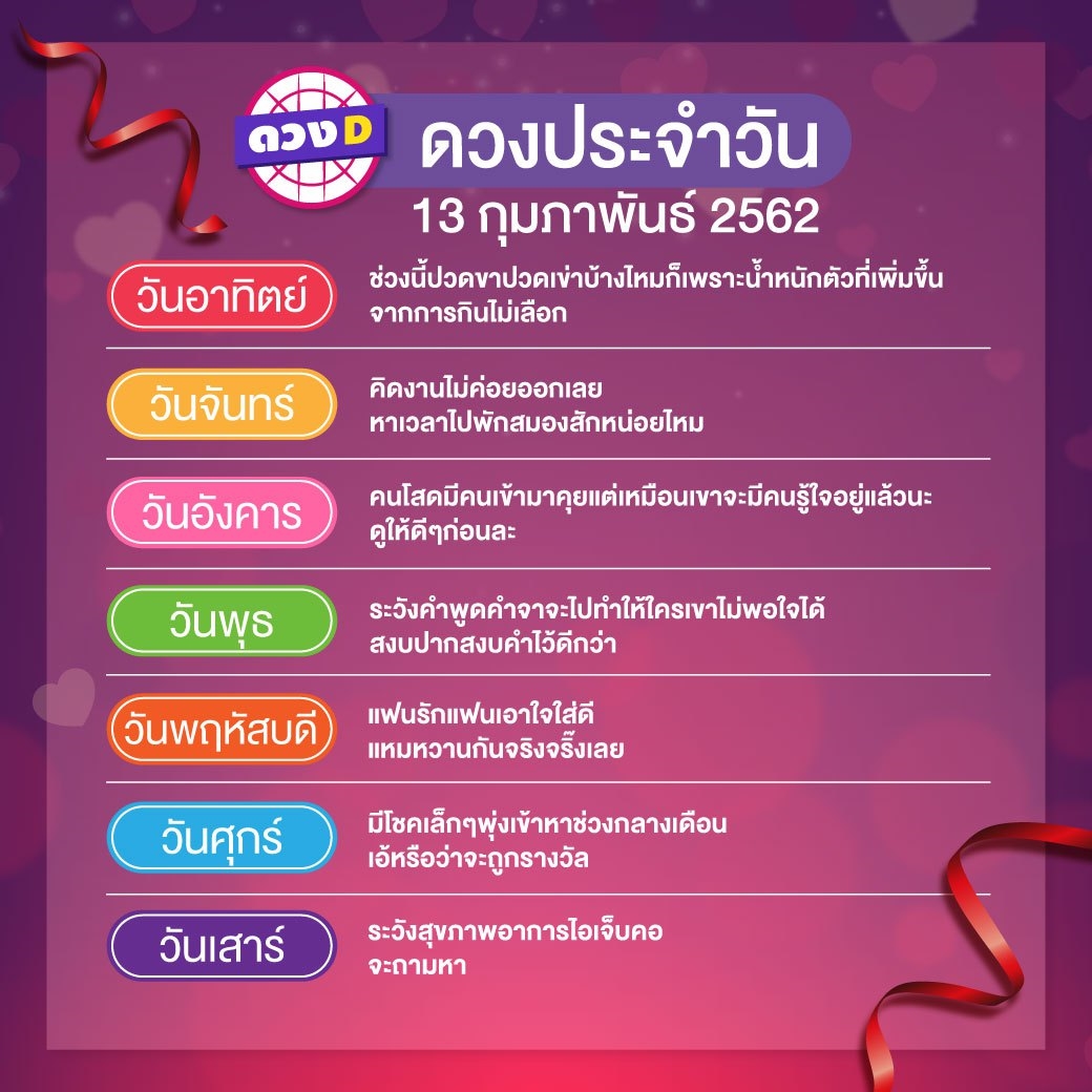 ดวงประจำวัน 13 กุมภาพันธ์ 2562