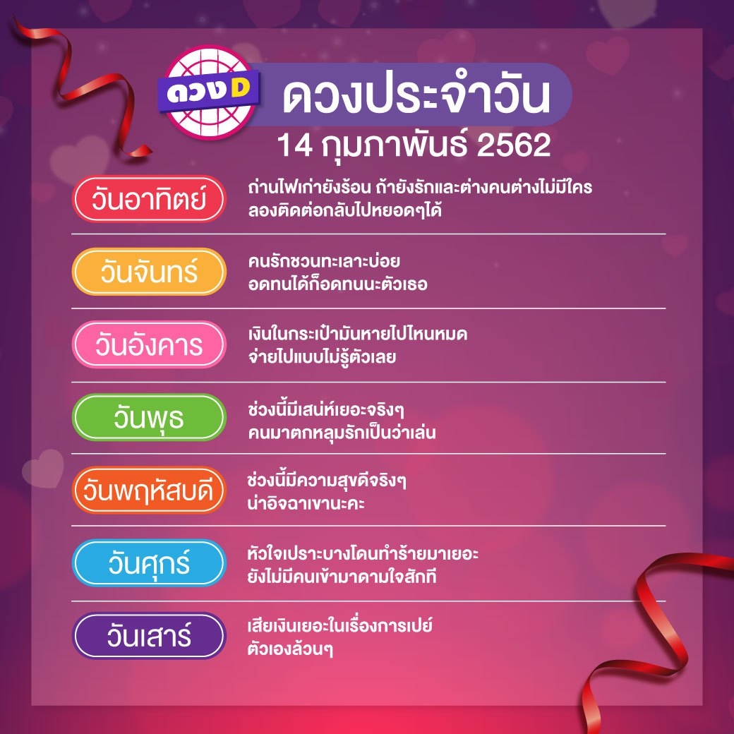 ดวงประจำวัน 14 กุมภาพันธ์ 2562