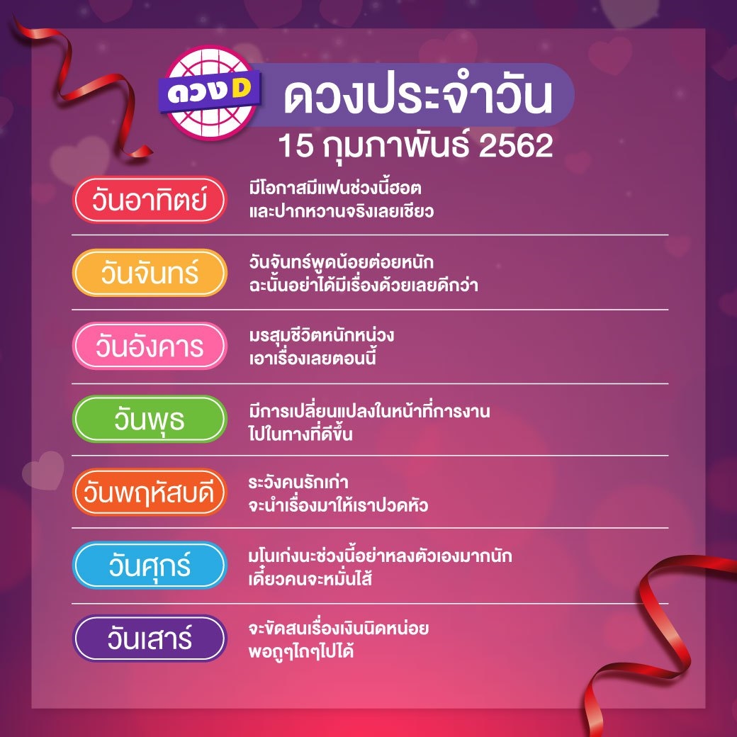 ดวงประจำวัน 15 กุมภาพันธ์ 2562