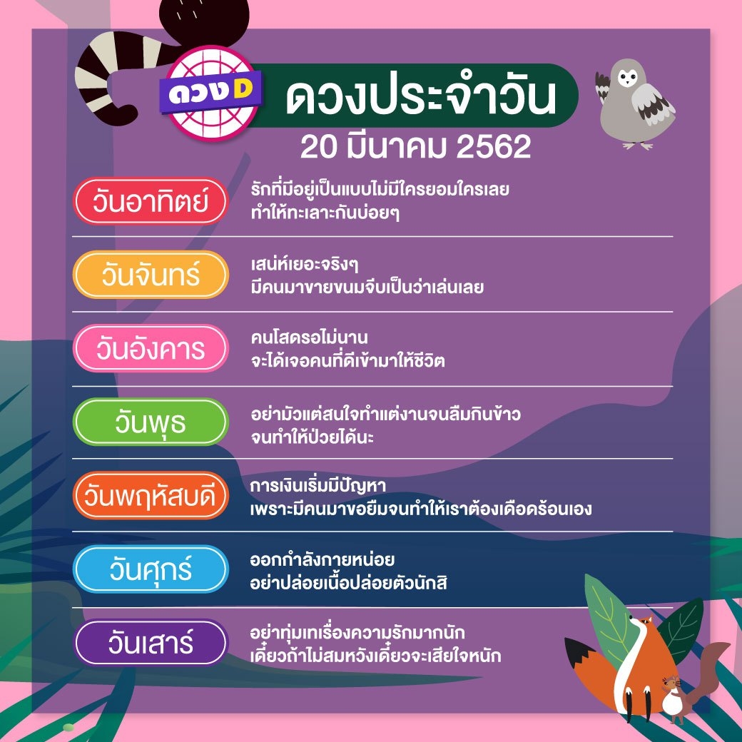 ดวงประจำวัน 20 มีนาคม 2562