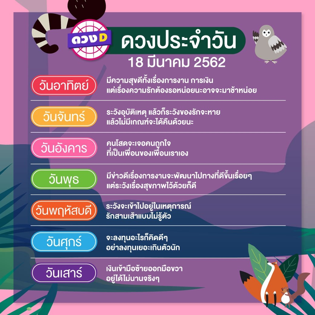 ดวงประจำวัน 18 มีนาคม 2562