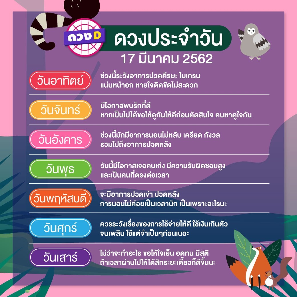 ดวงประจำวัน 17 มีนาคม 2562