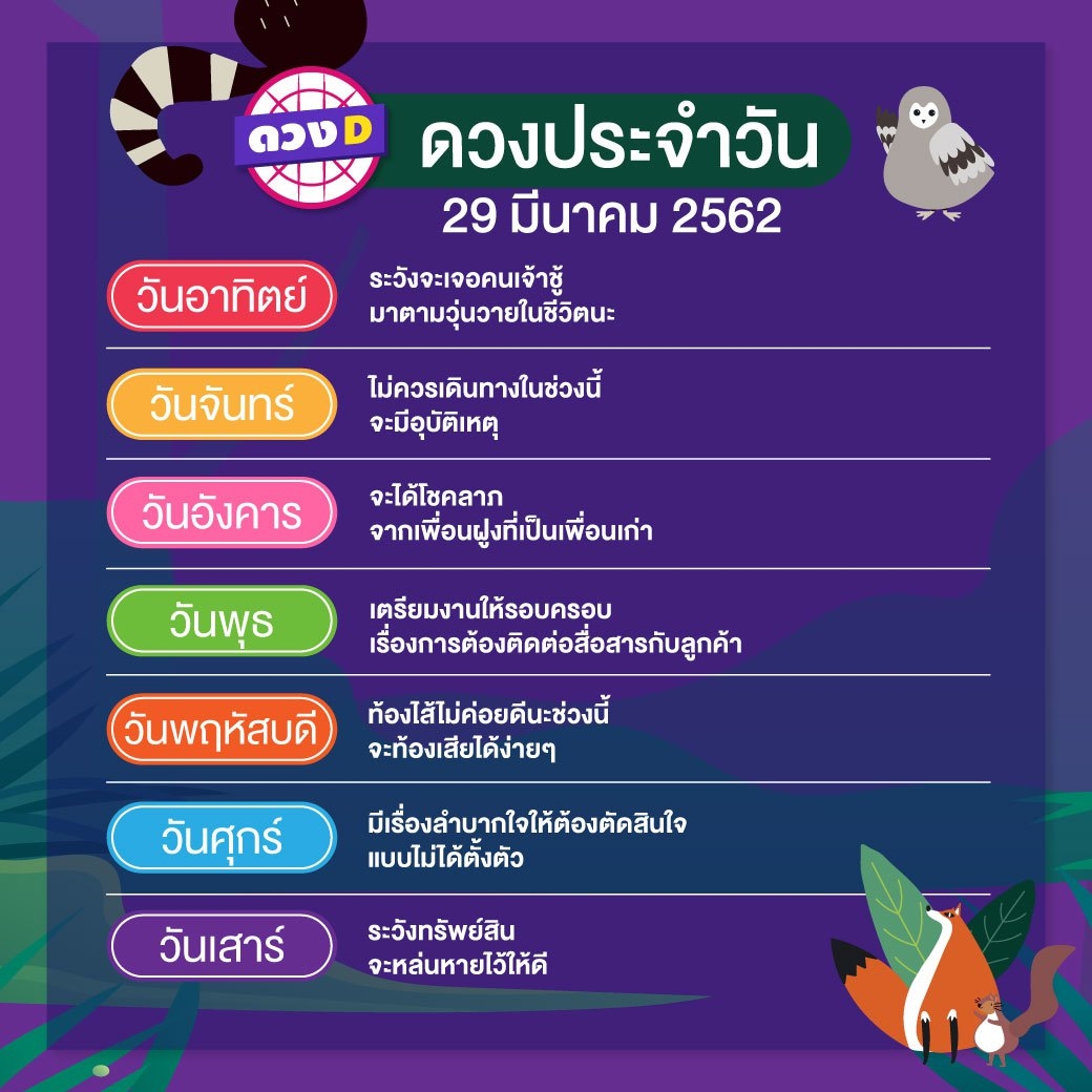 ดวงประจำวัน 29 มีนาคม 2562