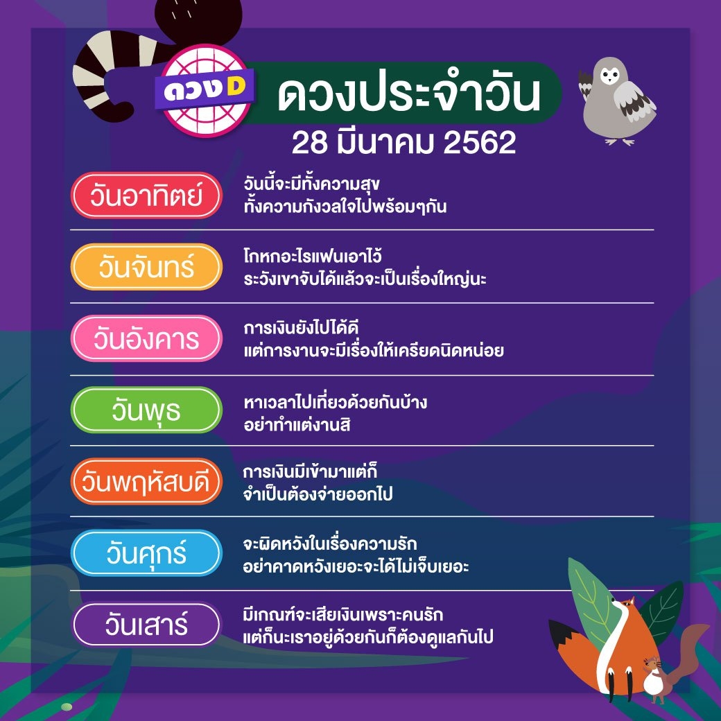 ดวงประจำวัน 28 มีนาคม 2562