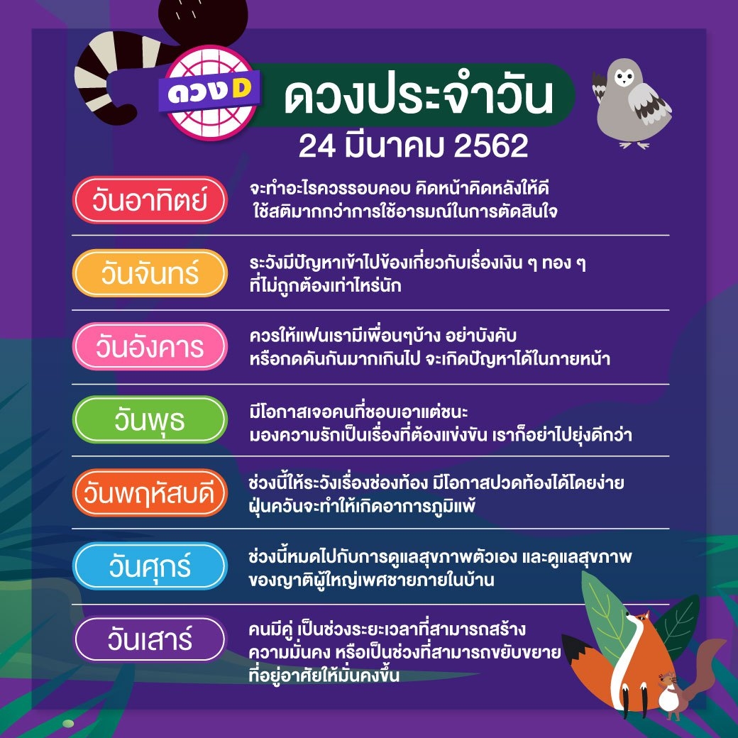 ดวงประจำวัน 24 มีนาคม 2562