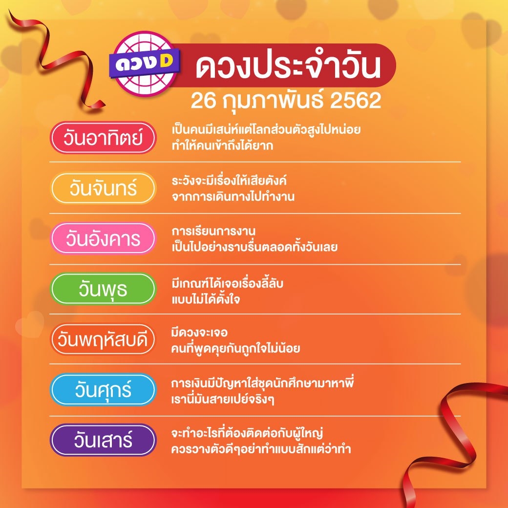 ดวงประจำวัน 26 กุมภาพันธ์ 2562