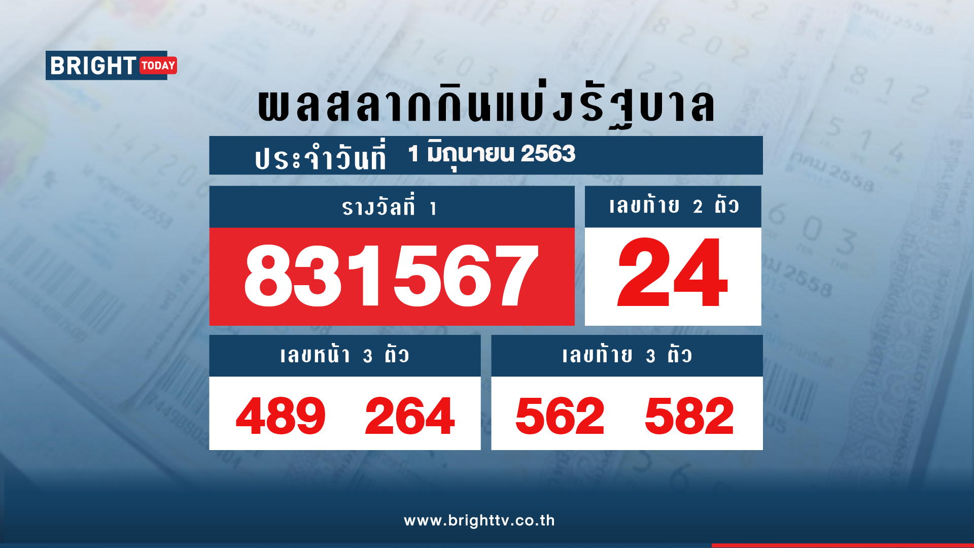 หวย 1 มิถุนายน 2563 ตรวจหวย