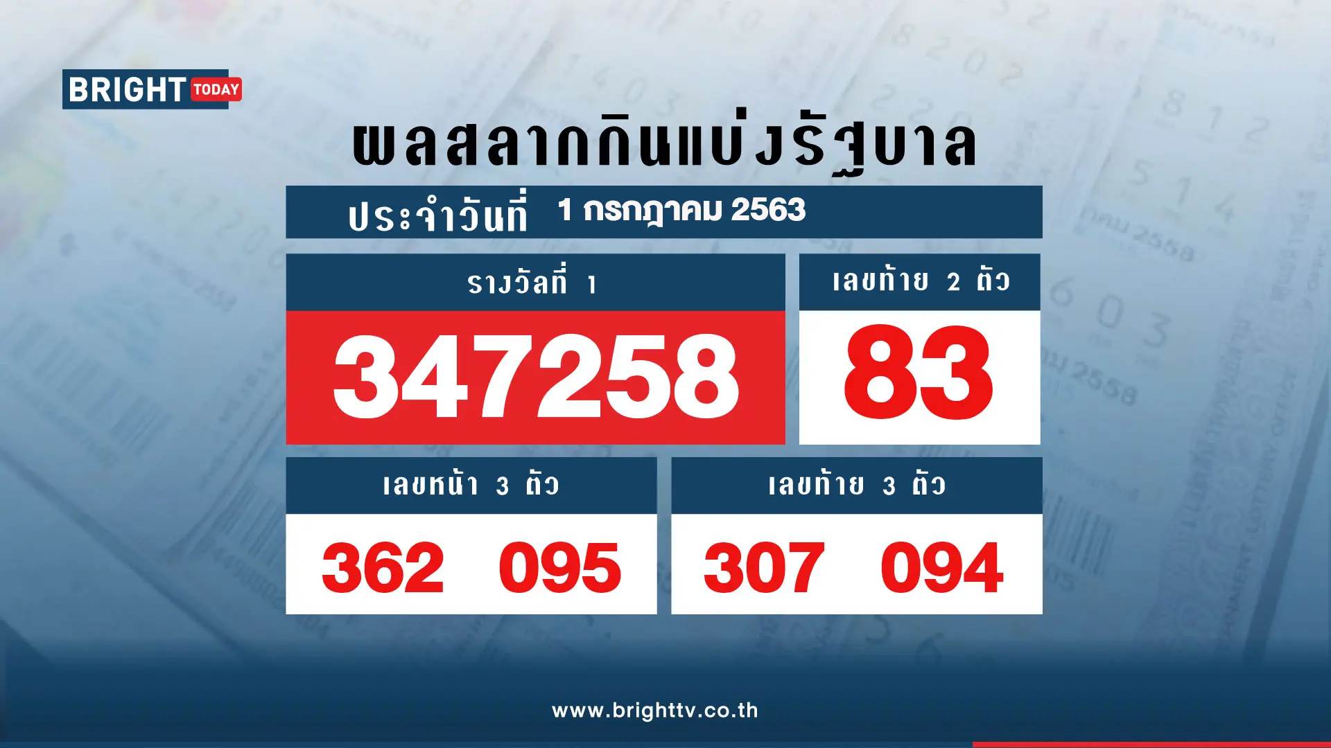 ตรวจหวย 1 ก.ค. 63