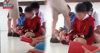 female teacher kicks child