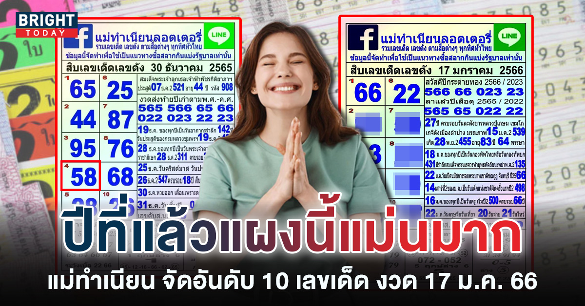 17 1 66 หวยงวดนี้ 10 เลขเด็ด เลขดัง แผง แม่ทำเนียนลอตเตอรี่ จัดอันดับก่อนใคร