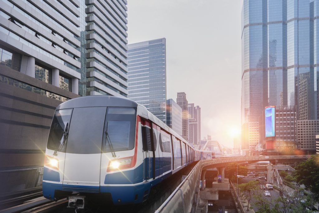 BTS Skytrain, Electric train, running on the way with business o